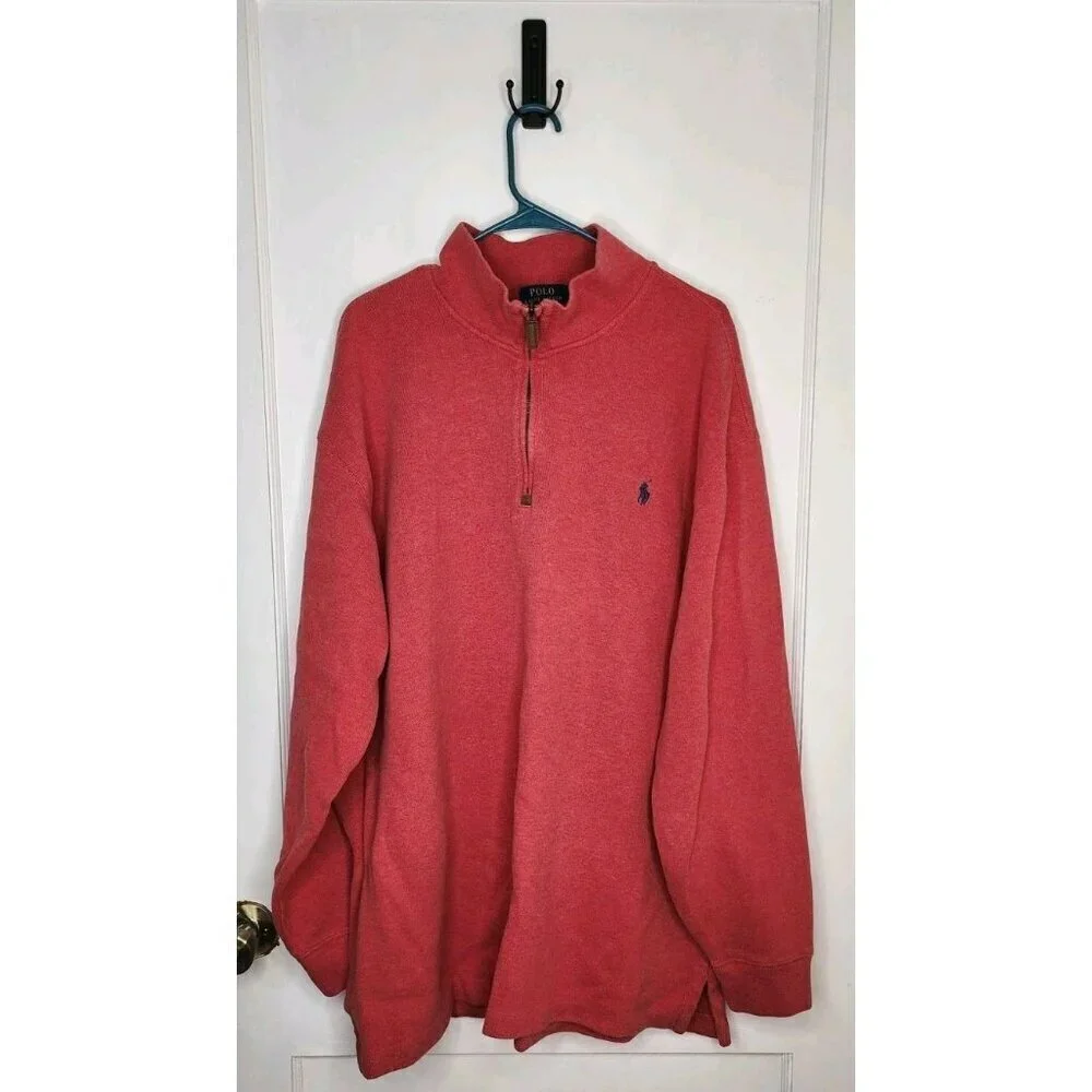 Size 2XLT Polo Ralph Lauren Red Pink 1/4 Zip Mock Neck Sweater 100% Cotton